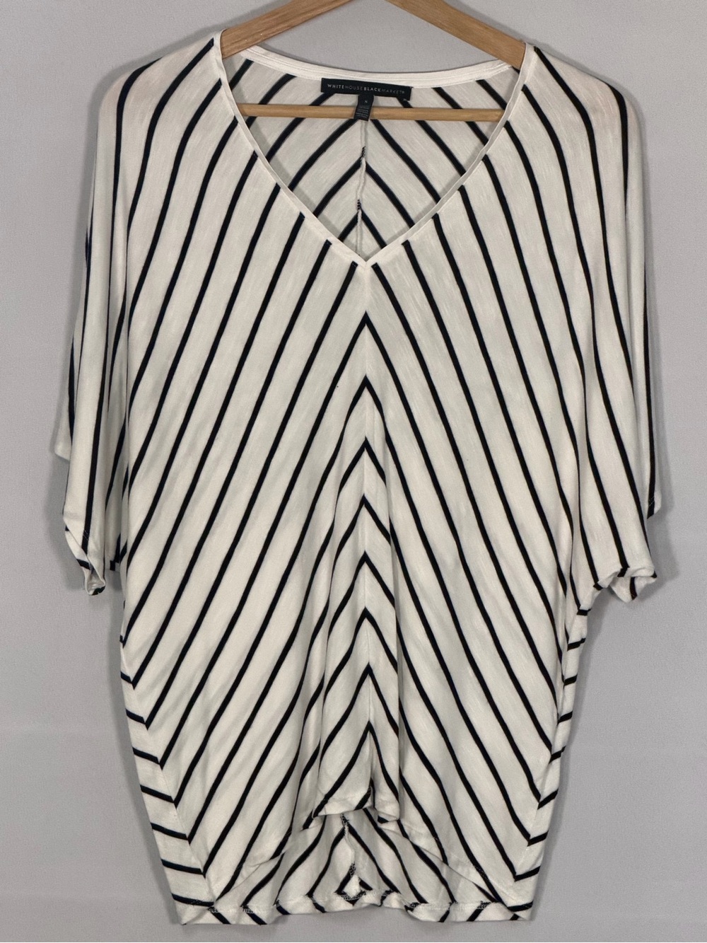 White House Black Market Striped V-Neck Dolman Blouse Top White Black Size S